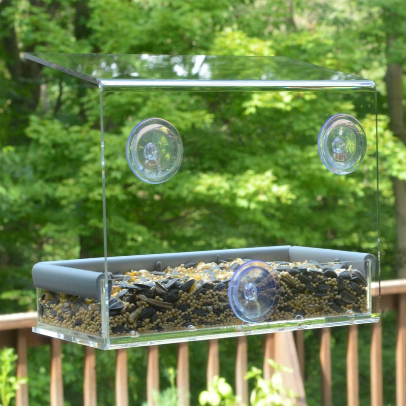 PetFusion Tranquility Window Bird Feeder in Premium Lucite Acrylic. (I) Removable Tray, (II) 3 Perches, Clear - Image 3